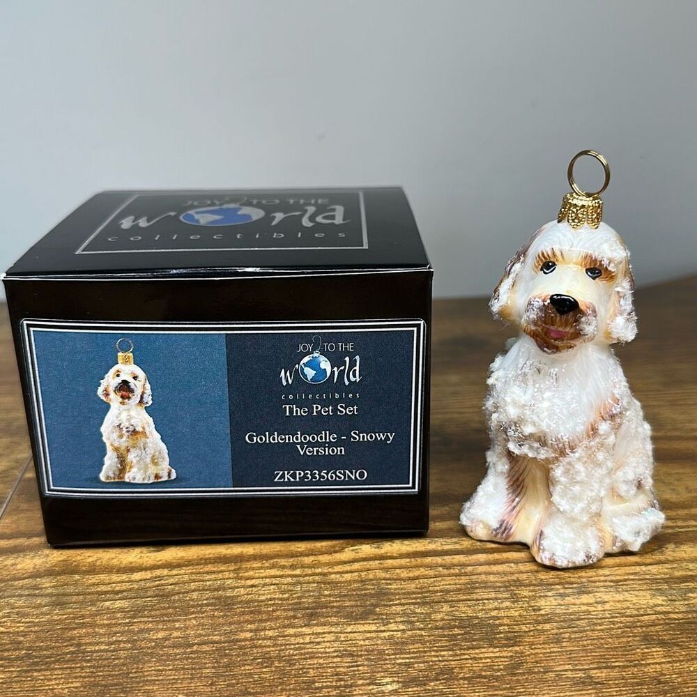 Joy To The World Collectibles -‎ Goldendoodle Snowy Version Painted Glass Poland